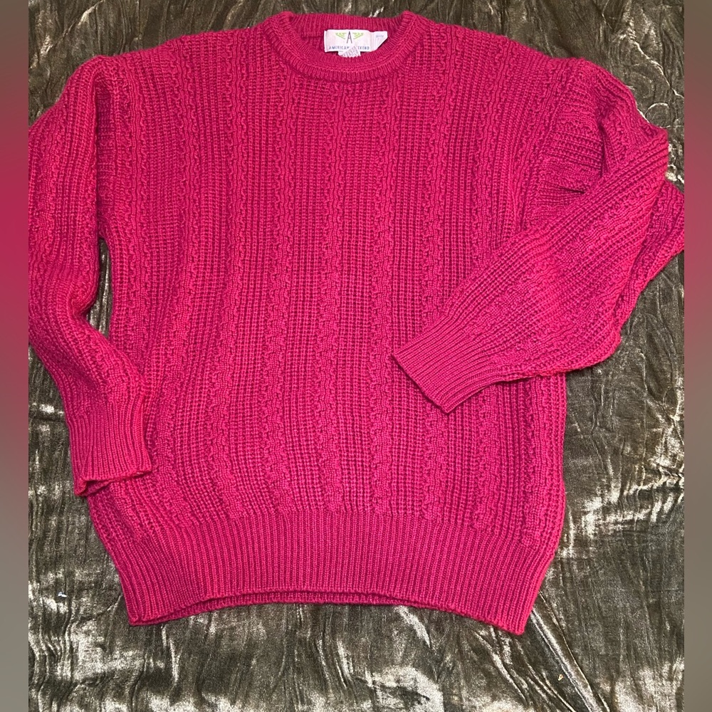 💓 Vintage American Weekend Chunky Sweater Sz M thick hot pink 80's